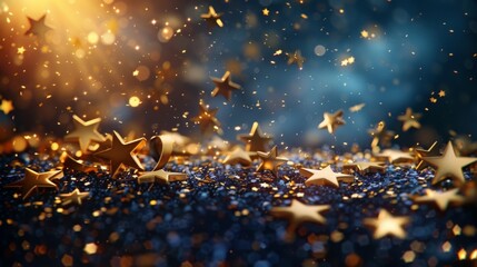 Magical starry scene with gold and blue sparkles, creating a vibrant and festive Christmas atmosphere. - Powered by Adobe