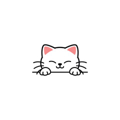 Cute white cat peeking cartoon, vector illustration