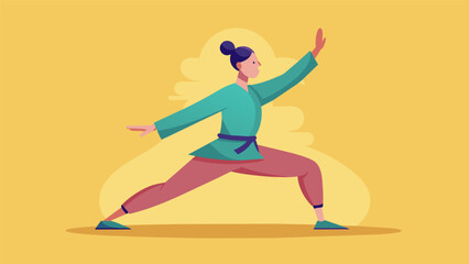 Fototapeta na wymiar A person practicing handed forms of qigong with slow deliberate movements that resemble tai chi emphasizing the mindbody connection in the