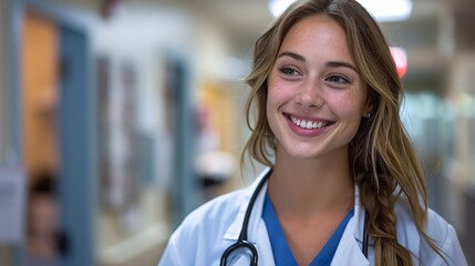 portrait of female doctor on background with copy space