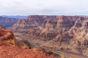 Breathtaking and spectacular view of rock formations and Colorado river at Grand Canyon West. One...