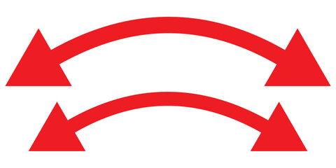 Dual sided red arrow vector, icon, silhouette design. Semicircular curved thin, long double ended red arrow vector design for website, app and logo design. Vector illustration of duel side arrow.