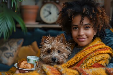 Relaxed and Joyful Home Setting with Person and Dog