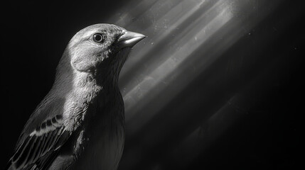 Naklejka premium bird against dark backdrop, light sources behind head