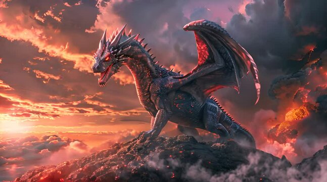 dragon with wings standing on a large rock