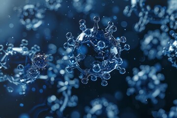 3d render of futuristic silver nanoparticles on dark blue background nanotechnology concept illustration