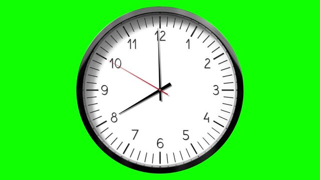 Classic wall clock on green background - 8 o clock - 3D 4k animation (3840 x 2160 px)