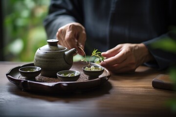 Elderly Man's Hands at Tea Ceremony, Mindful Tea Ritual
