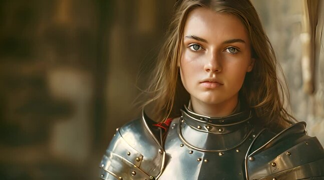 beautiful woman wearing knight's clothes
