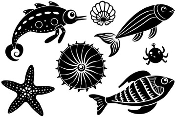  Various small sea creatures vector silhouette 