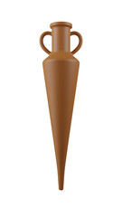 Conical ancient amphora with handles isolated on transparent and white background. Amphora concept. 3D render
