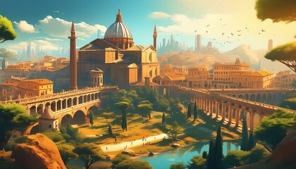 Cityscape of the Ancient Roman Empire - obrazy, fototapety, plakaty