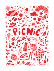 red color picnic illustration on white background