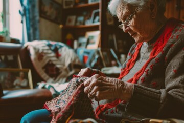 Grandmother Knitting with Memories