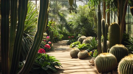 Cactus garden with numerous plants