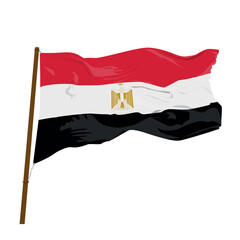 Flag of the Egypt in the wind on flagpole. Waving flag on white background. Vector illustration