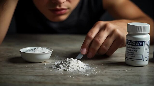 Closeup of an unrecognizable young drug addict preparing a line of cocaine, highlighting the anonymity and dangers associated with substance abuse video animation