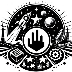 Fototapeta premium Ein schwarz weißer Vektor Button mit Mustern