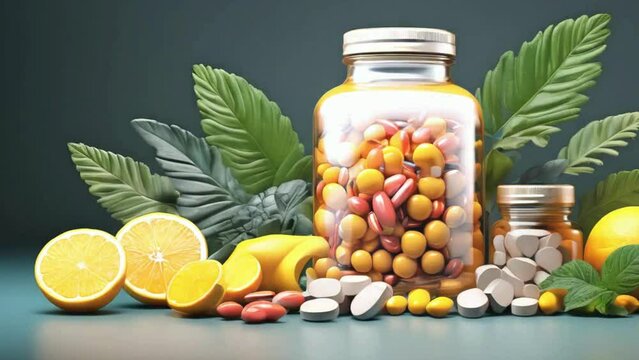 bottle of pills and lemon