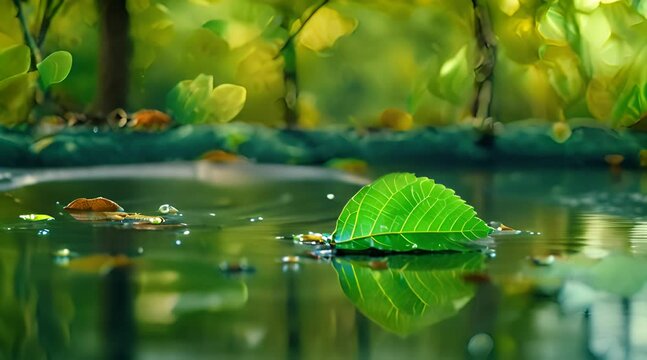 fallen leaves in wavy water