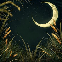 moon and stars and grass background wallpaper photo 3d