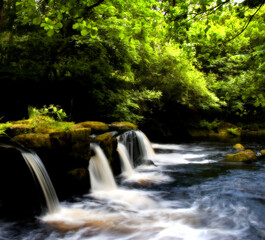 Waterfall Peak District, Middle Black Clough Waterfalls, Peak District. Beautiful waterfall in deep...