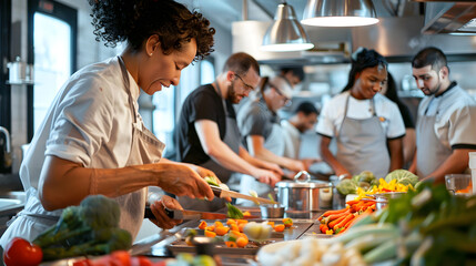 Bustling Culinary Workshop: A Tale of Passionate Aspiring Chefs