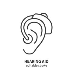 Hearing aid line icon. Ear aid vector symbol. Editable stroke.