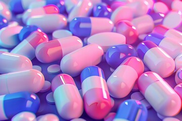 colorful pill capsules pile with modern light design pharmaceutical industry concept 3d rendering - obrazy, fototapety, plakaty