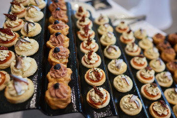 light snacks for the holiday, catering. Various light snacks. Catering plate. Assortment of...