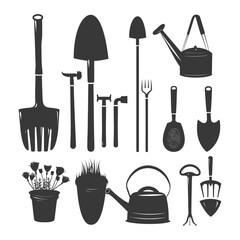 Silhouette gardening equipment black color only