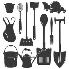 Silhouette gardening equipment black color only