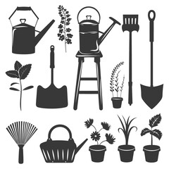 Silhouette gardening equipment black color only