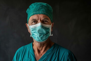 confident surgeon doctor in green scrubs and face mask healthcare professional portrait photography