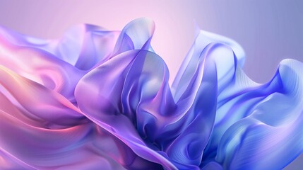A hyperrealistic digital art of an abstract flower, composed entirely of flowing fabrics in soft...