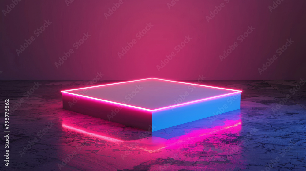 Poster modern neon-lit podium on a textured surface for showcasing products with a futuristic vibe