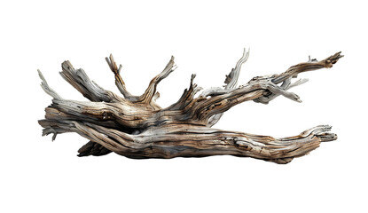 A rustic wooden branch with visible wood grain and natural textures, isolated on a white background