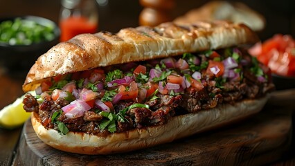 Suadero meat sandwich: A popular street food in Mexico. Concept Mexican cuisine, Suadero meat, Street food, Mexican sandwich, Popular dishes