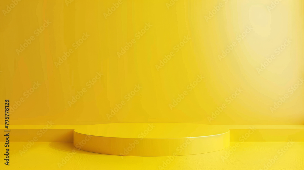 Poster sleek yellow podium for displaying products against a lively backdrop