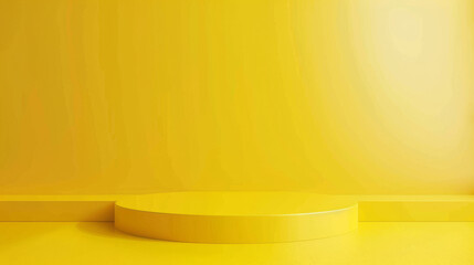 Sleek yellow podium for displaying products against a lively backdrop