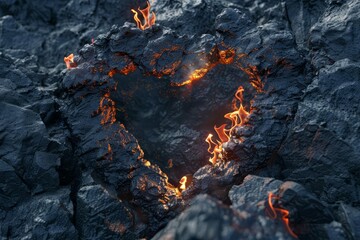 flaming heart frame on rocky terrain passion and love concept 3d rendering