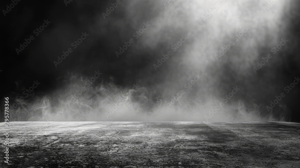 Aufkleber Atmospheric scene with a misty spotlight on a textured surface, ideal for product display