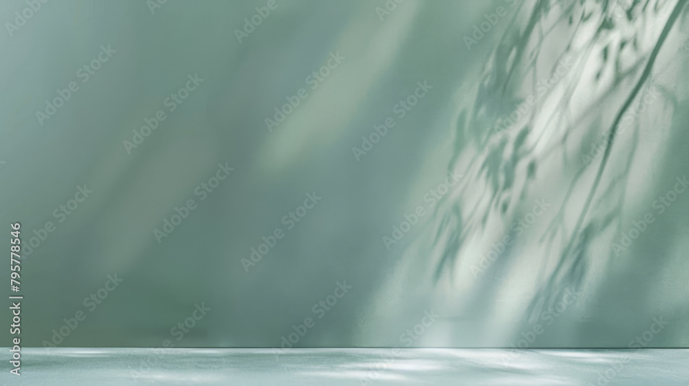 Poster soothing backdrop with gentle foliage shadows on a sleek, neutral surface ideal for product display
