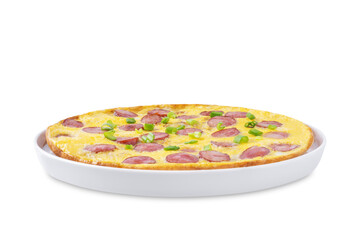 Chinese sausage omelette in a plate on a white isolated background