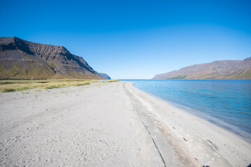 Holtsfjara beach in Onundarfjordur in the westfjords of Iceland