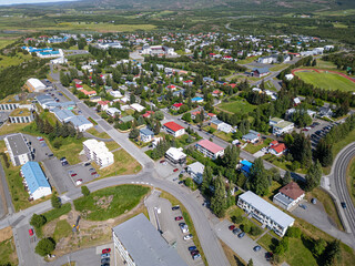 aerial view of town of Egilsstadir in Iceland