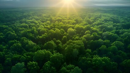 Capturing the carbon-absorbing beauty of a lush forest from above. Concept Aerial Photography, Forest Canopy, Carbon Sequestration, Environmental Conservation, Nature's Beauty - obrazy, fototapety, plakaty