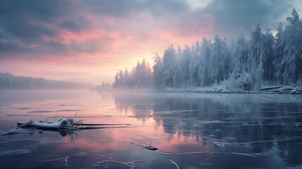 Winter sunrise over the river