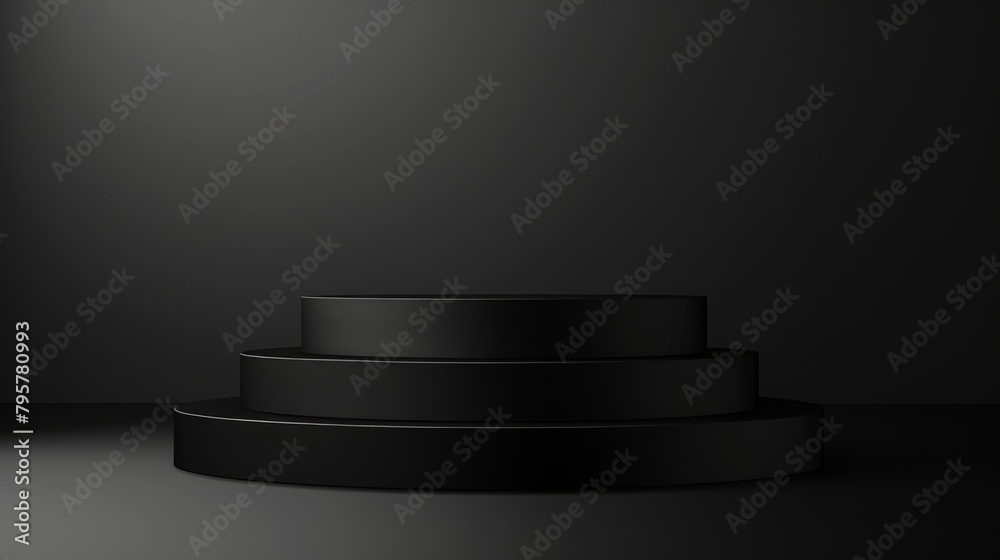 Poster simple black podium for displaying products against a dark backdrop