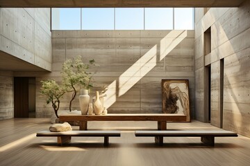Minimalistic Interior Design with Sunlight and Low Profile Benches
